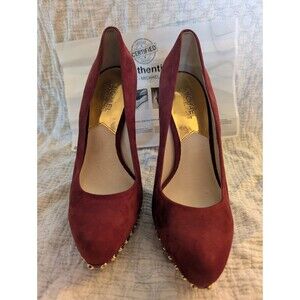 Michael Kors Bold Ailee Women's Cinnabar Red Suede Heels Dramatic Studs Size 8m